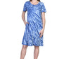 La Cera Cotton Knit Short Sleeve Blue Tie-Dye Dress - La Cera