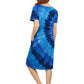 La Cera Cotton Knit Short Sleeve Denim Blue Tie-Dye Dress - La Cera
