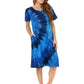 La Cera Cotton Knit Short Sleeve Denim Blue Tie-Dye Dress - La Cera