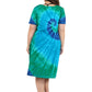 La Cera Cotton Knit Short Sleeve Blue Turquoise Tie-Dye Dress - La Cera