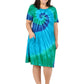 La Cera Cotton Knit Short Sleeve Blue Turquoise Tie-Dye Dress - La Cera