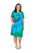 La Cera Cotton Knit Short Sleeve Blue Turquoise Tie-Dye Dress - La Cera