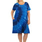 La Cera Cotton Knit Short Sleeve Denim Blue Tie-Dye Dress - Plus Size - La Cera