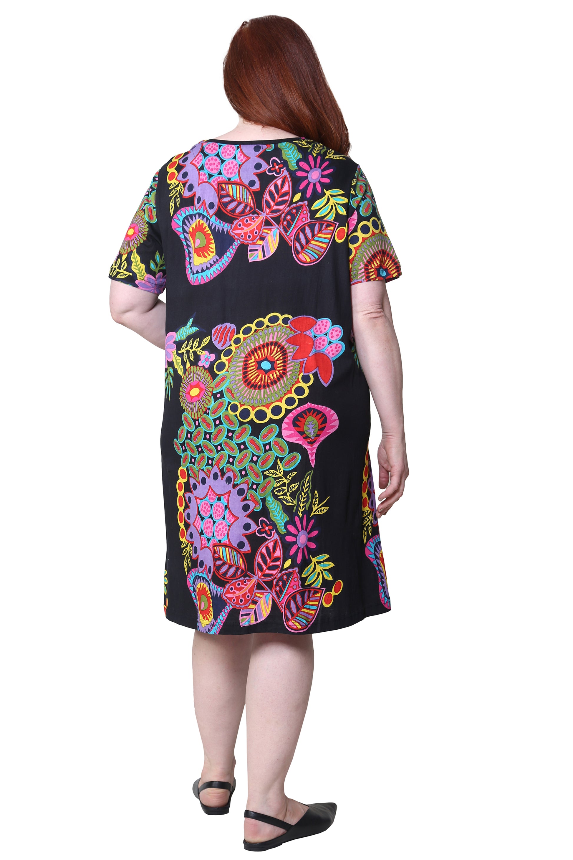 La Cera Novelty Floral Print Plus Size Short Sleeve Dress - La Cera