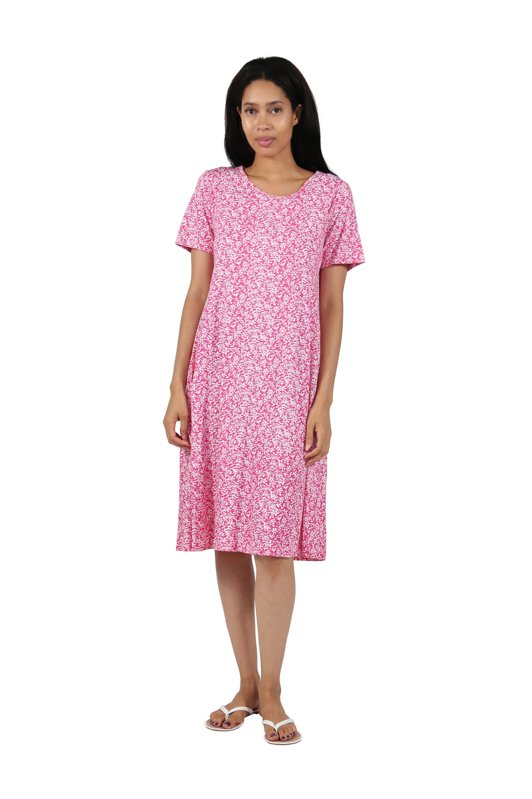 white christmas dresses La Cera Short Sleeve Cotton Knit Floral A-Line Dress, S / Fuschia white christmas dresses La Cera Short Sleeve Cotton Knit Floral A-Line Dress, S / Fuschia