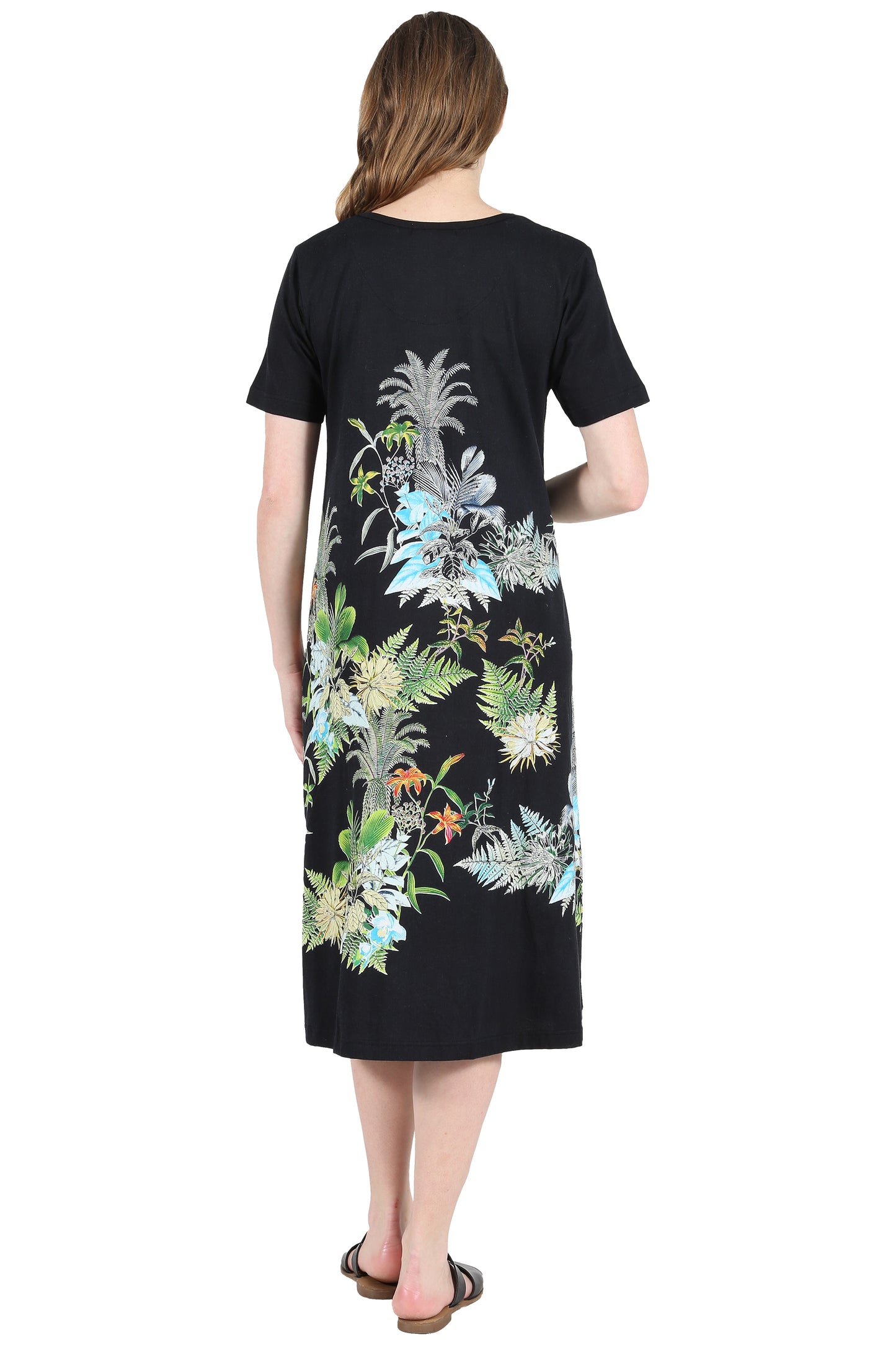 La Cera Printed A-Line Cotton Jersey Knit Dress - La Cera