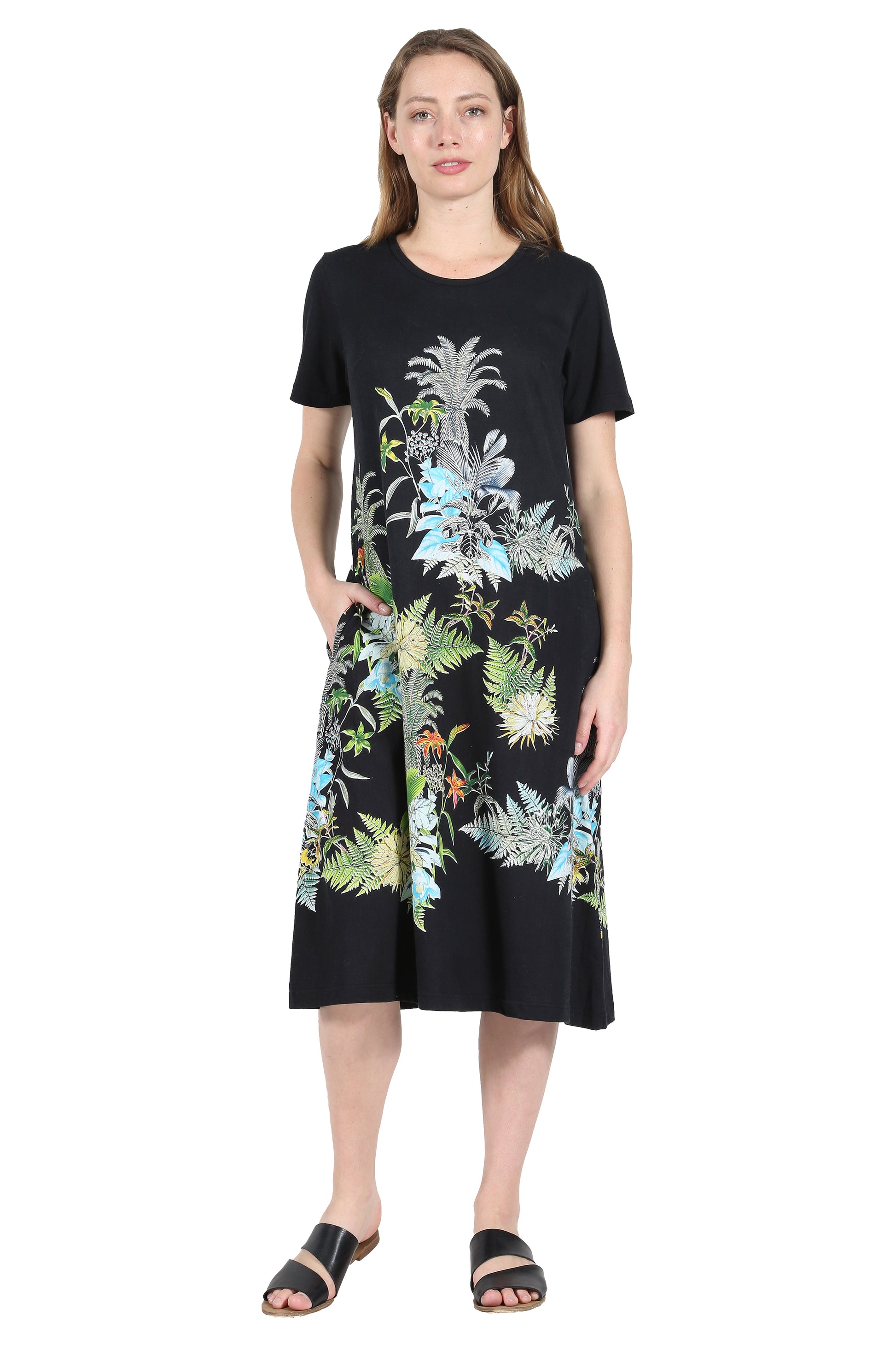 La Cera Printed A-Line Cotton Jersey Knit Dress - La Cera