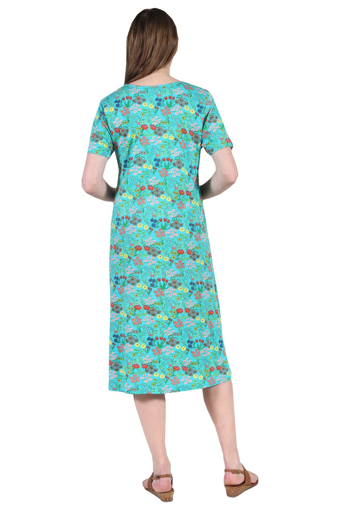 La Cera Printed A-Line Cotton Jersey Knit Plus Size Dress - La Cera