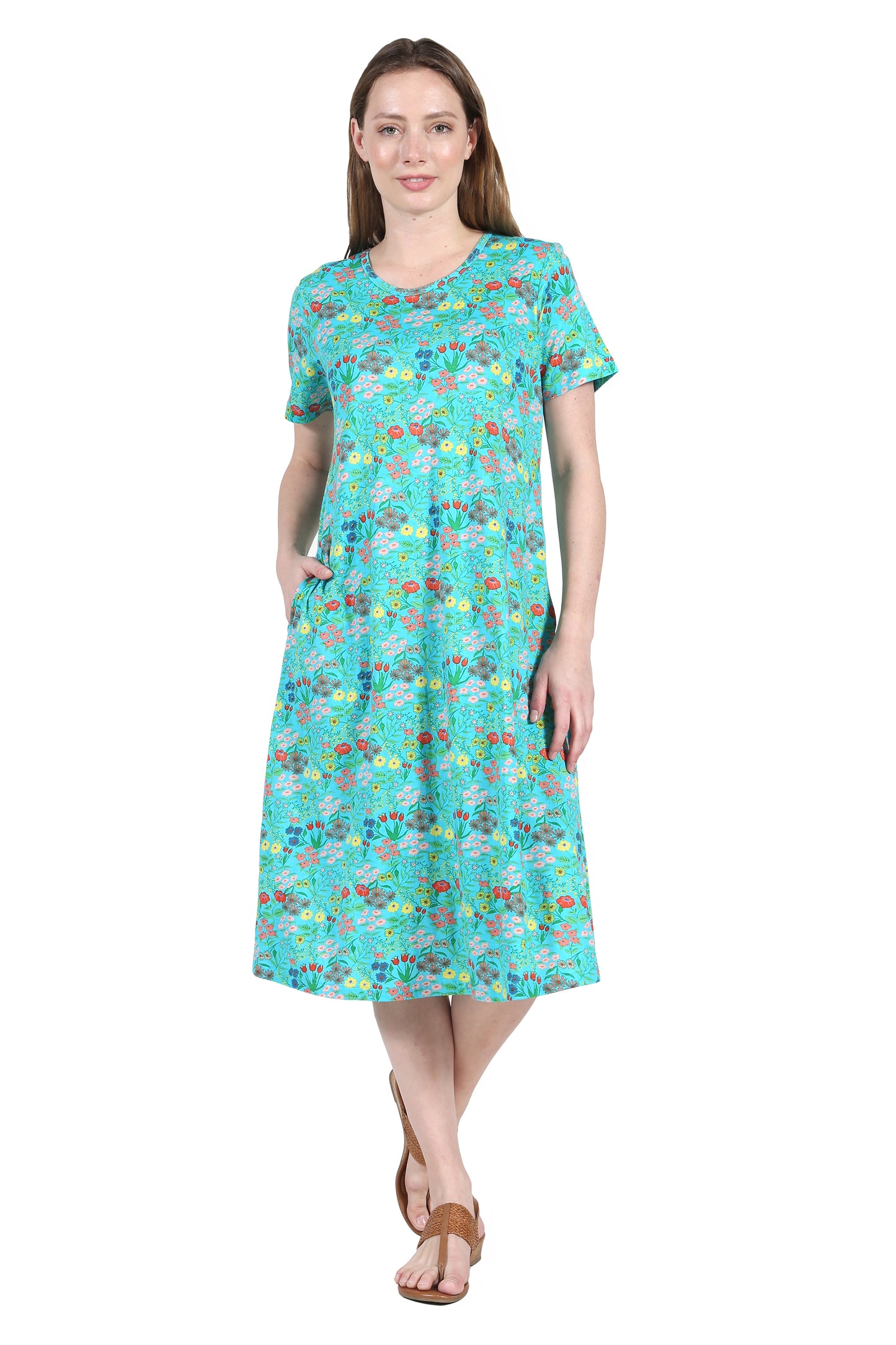 La Cera Printed A-Line Cotton Jersey Knit Plus Size Dress - La Cera