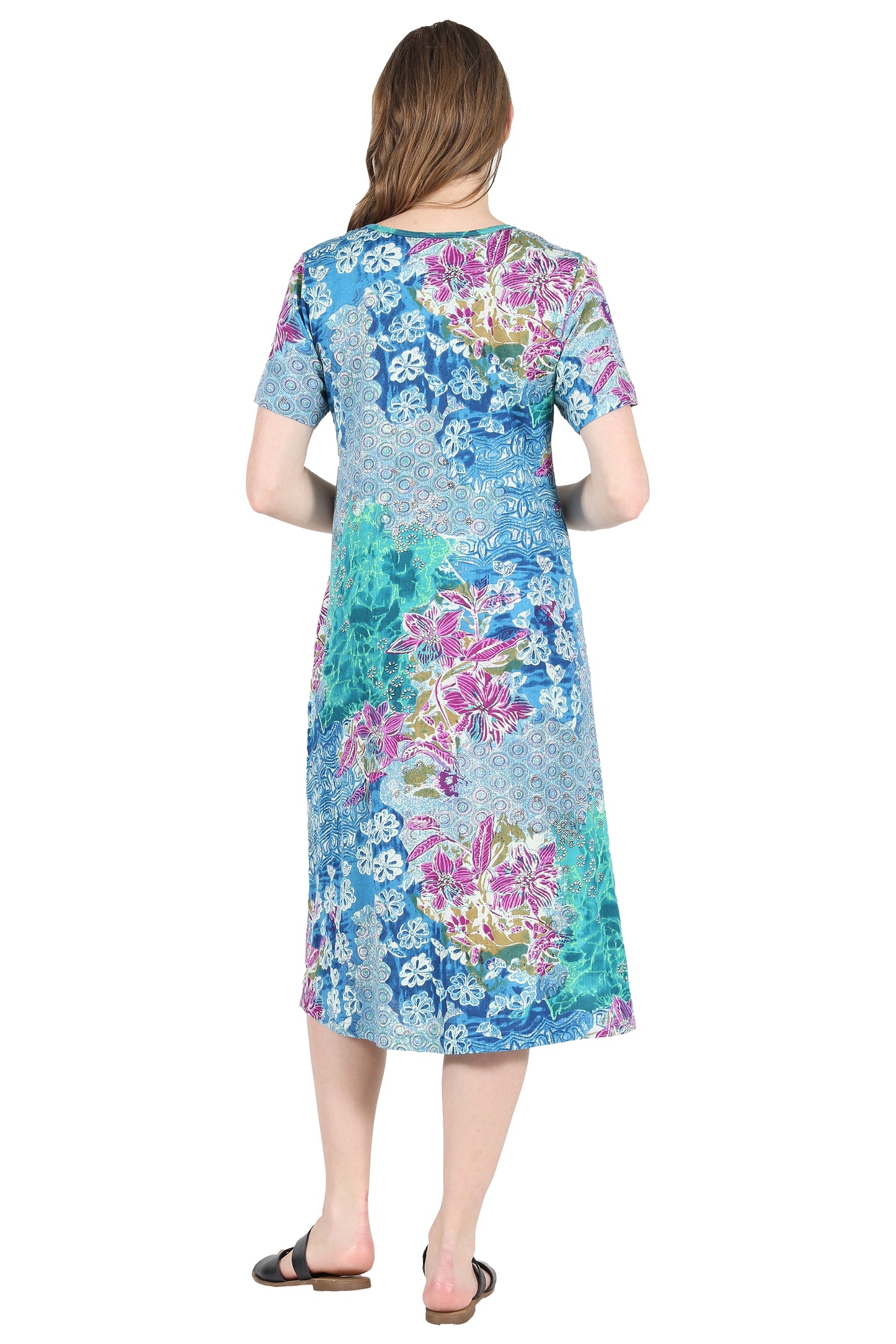 La Cera Cotton Floral Jersey Knit A-Line Dress - La Cera