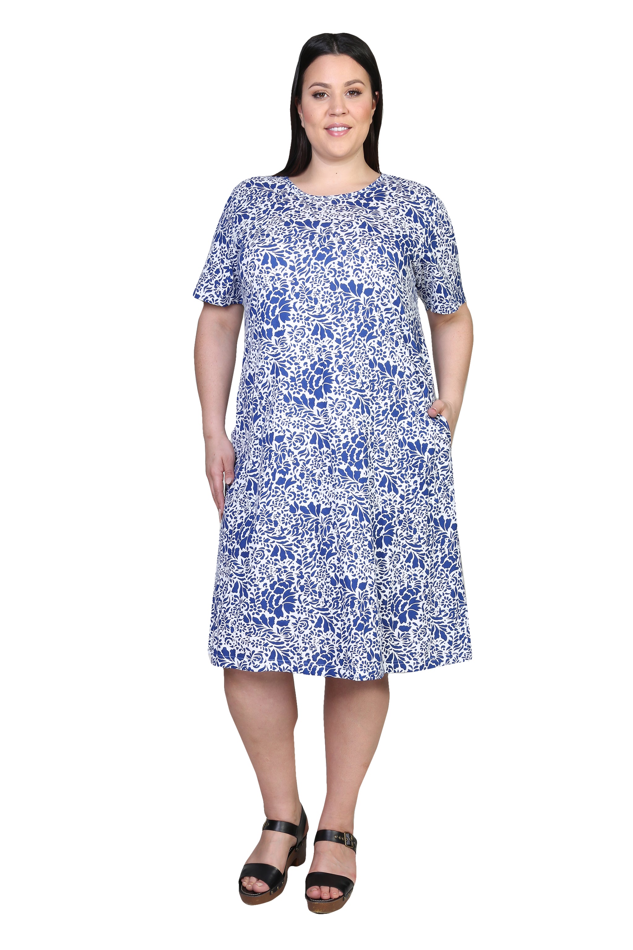 La Cera Cotton Jersey Knit A-Line Dress - Plus Size
