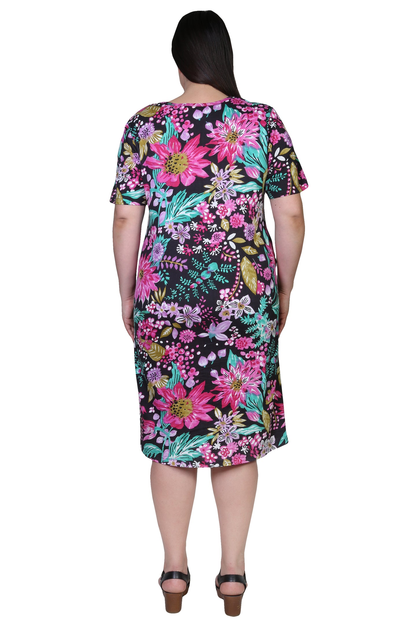La Cera Black and Fuchsia Plus Size A-Line Knit Dress - La Cera