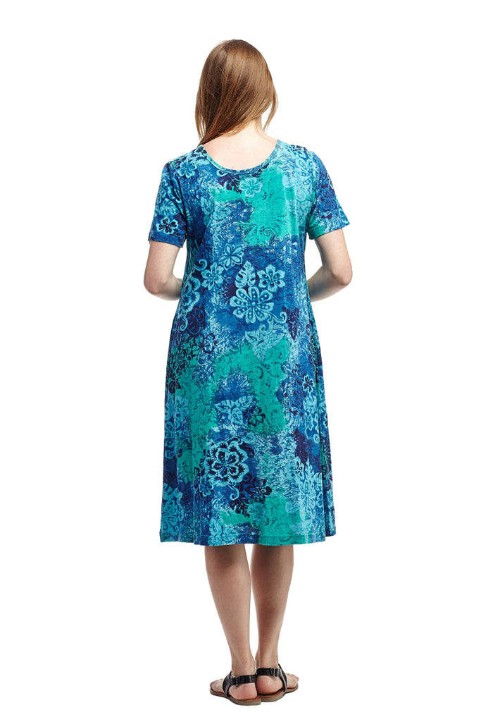 La Cera Blue Floral Print A-Line Dress - La Cera