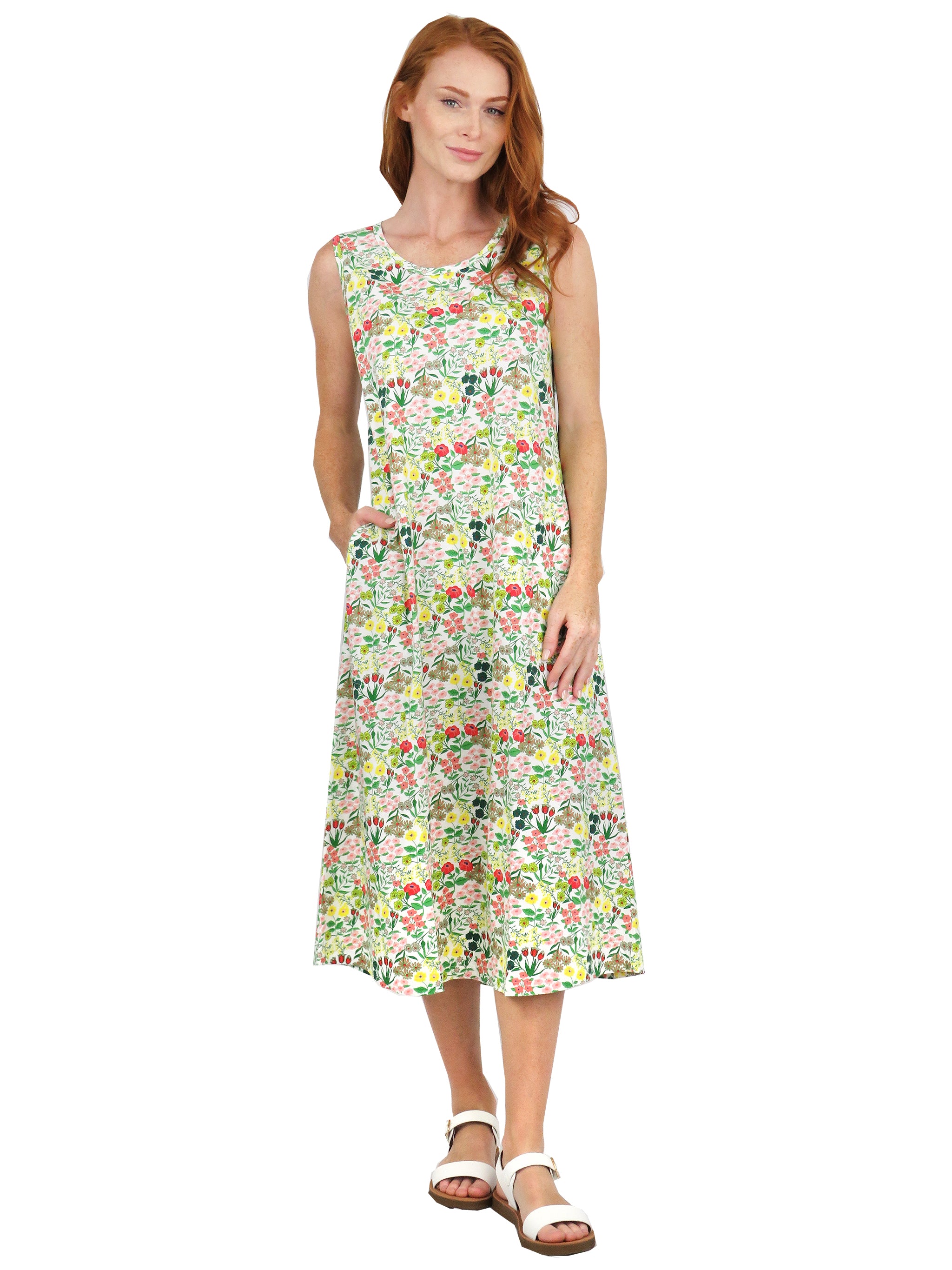 La Cera Sleeveless Printed A-Line Cotton Jersey Knit Dress - La Cera