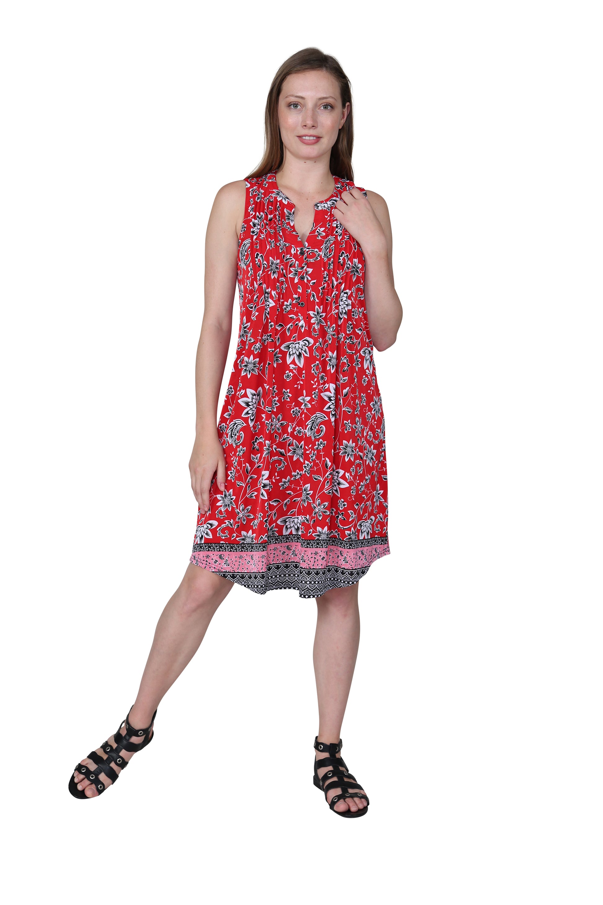 Sleeveless Dress With Border Print - La Cera