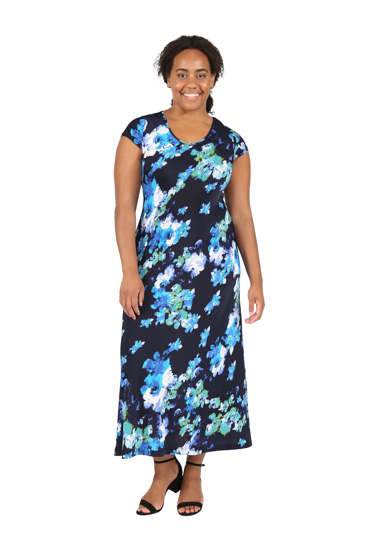 La Cera Plus Size Floral Short Sleeve Maxi Dress - La Cera