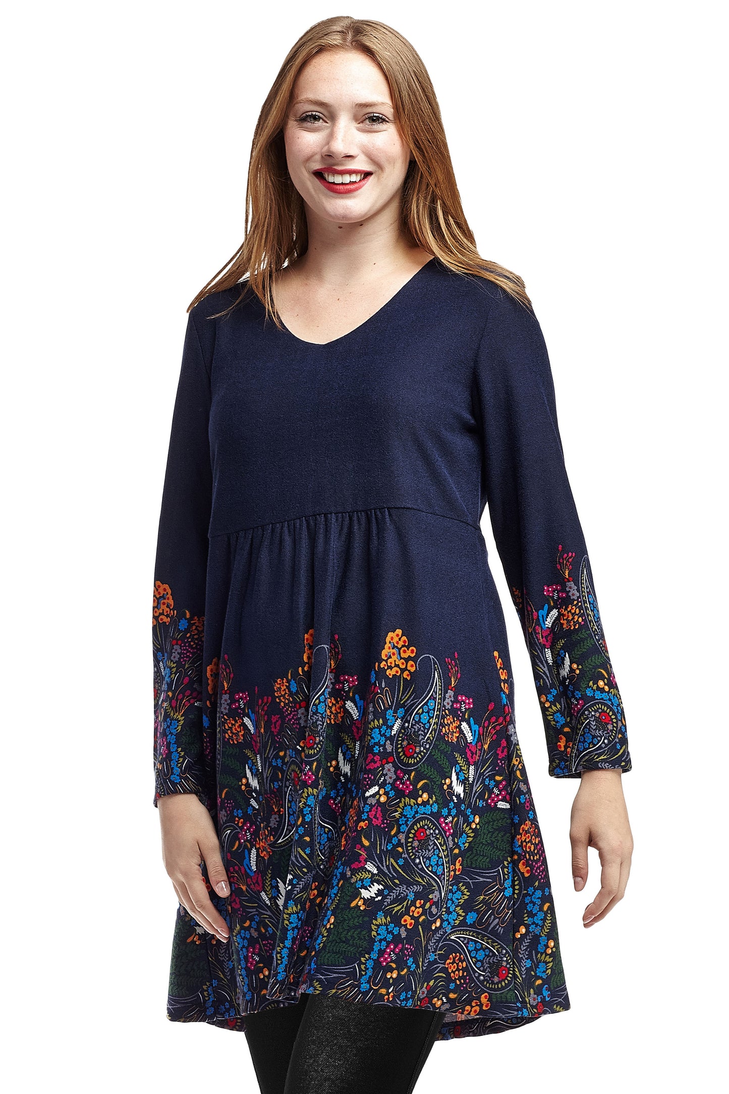 La Cera Border Floral Tunic Top