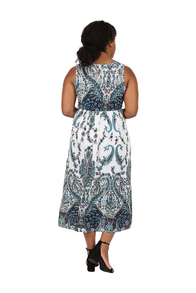 La Cera Plus Size Paisley Printed Sleeveless Long Dress - La Cera