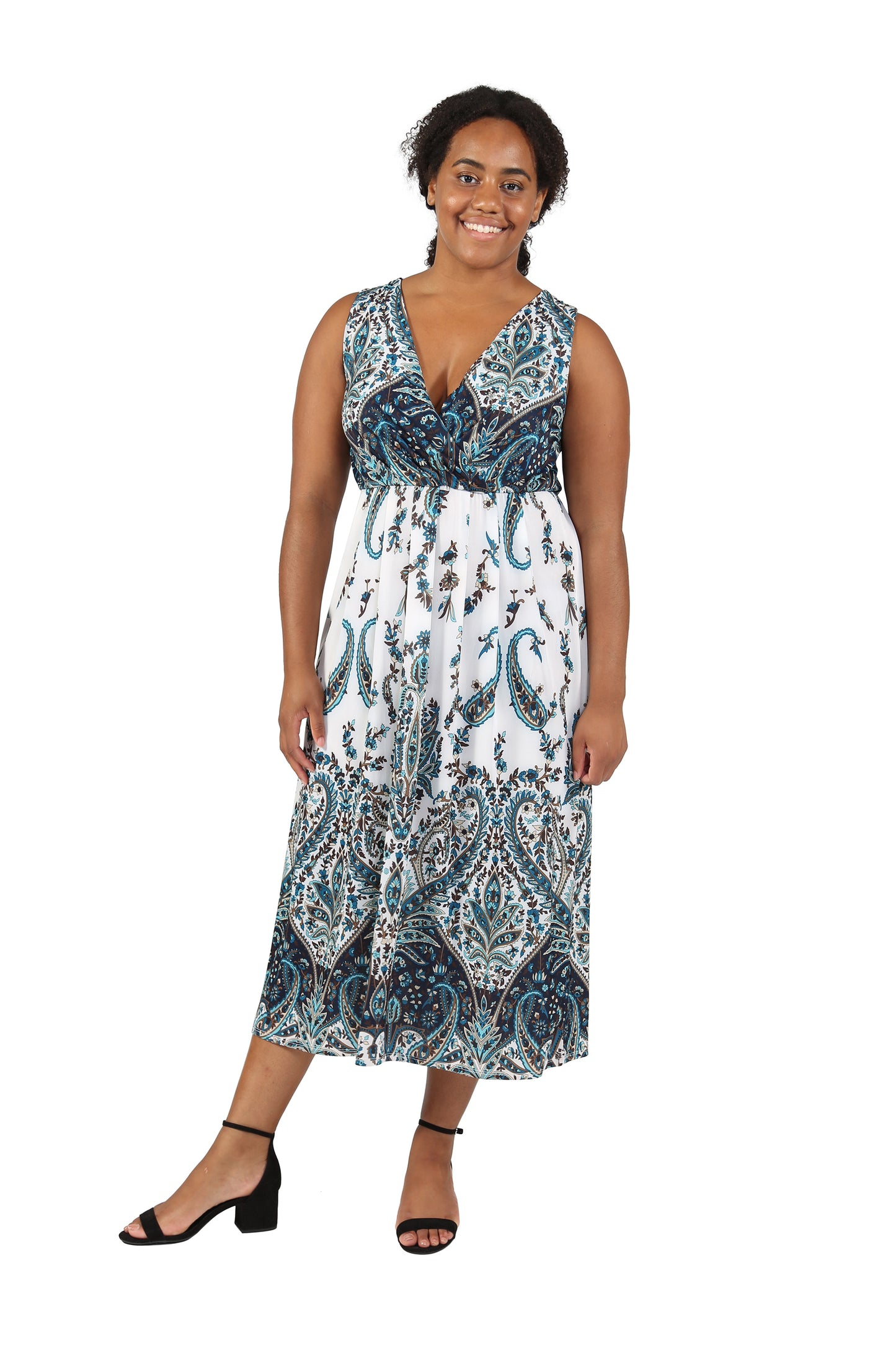 La Cera Plus Size Paisley Printed Sleeveless Long Dress - La Cera