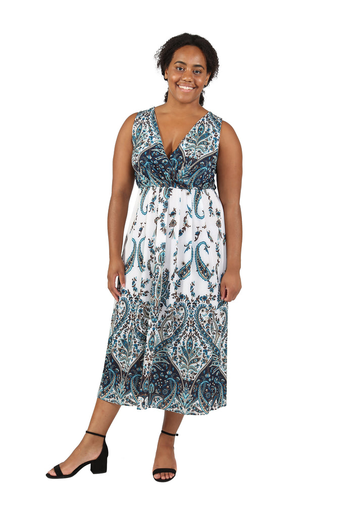 La Cera Plus Size Paisley Printed Sleeveless Long Dress - La Cera