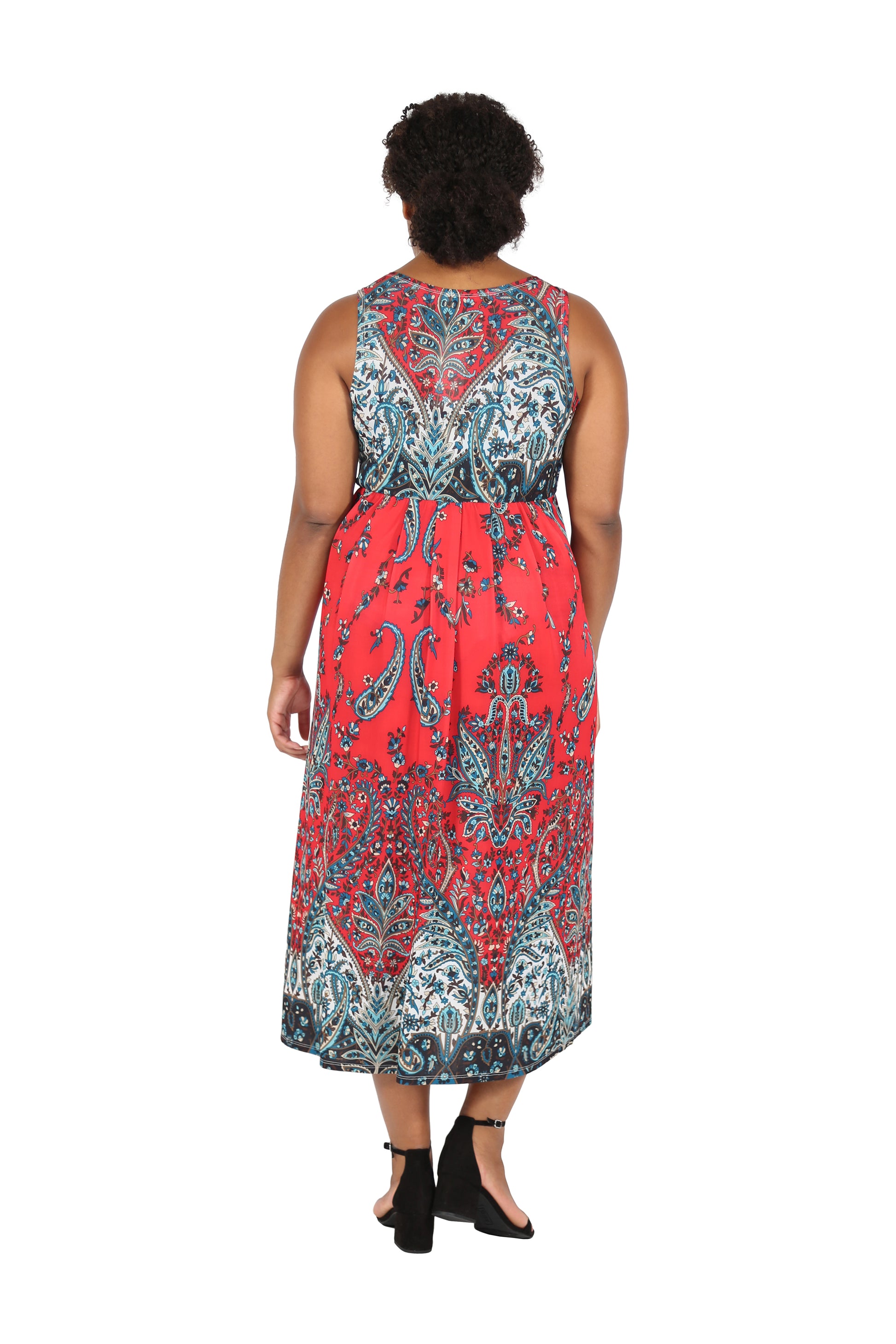 La Cera Sleeveless Paisley Printed Plus Size Maxi Dress - La Cera