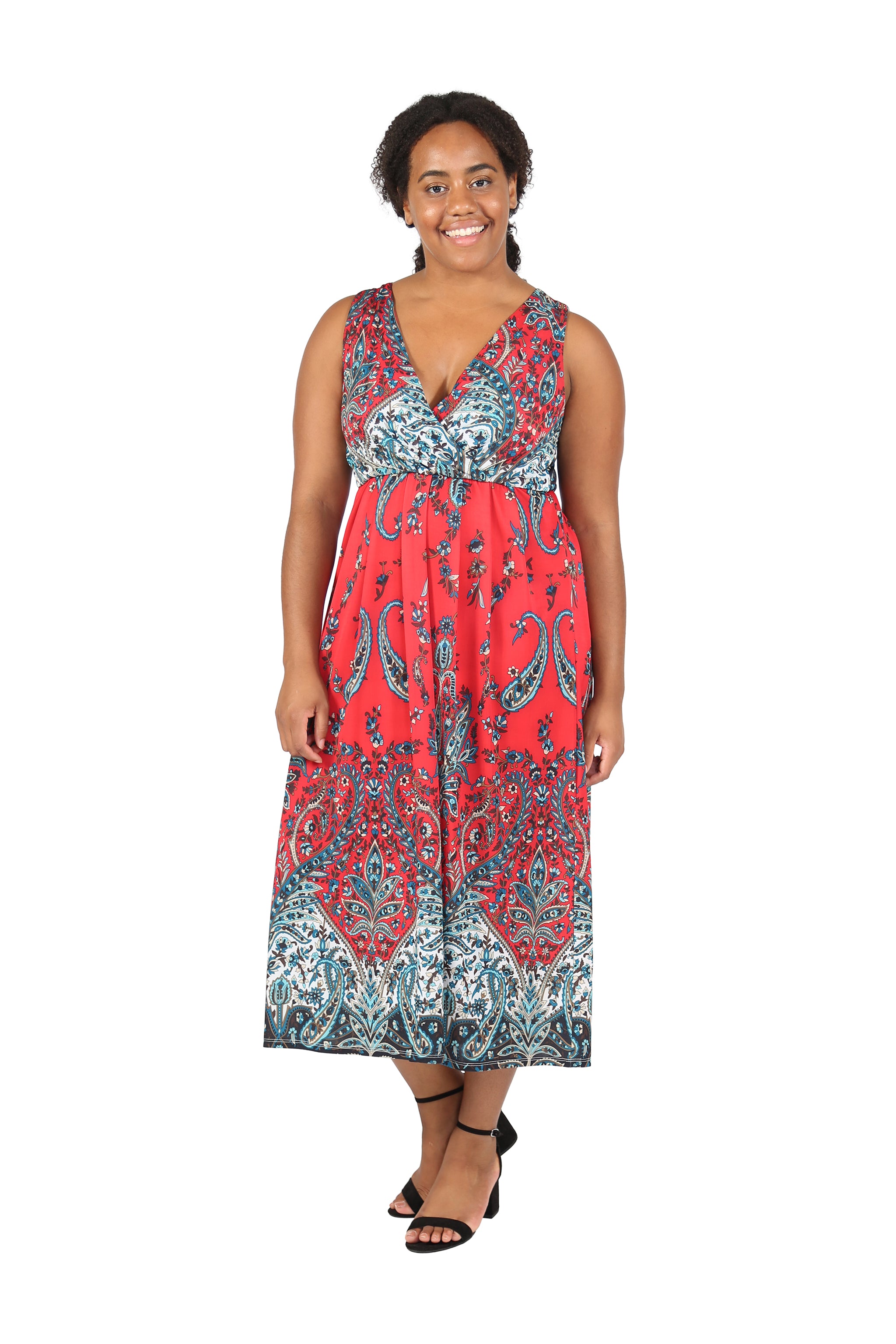 La Cera Sleeveless Paisley Printed Plus Size Maxi Dress La Cera
