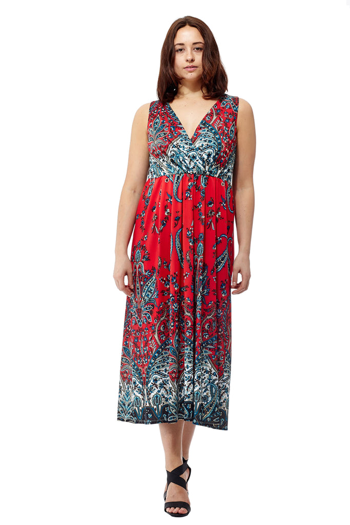 La Cera Sleeveless Paisley Printed Maxi Dress - La Cera