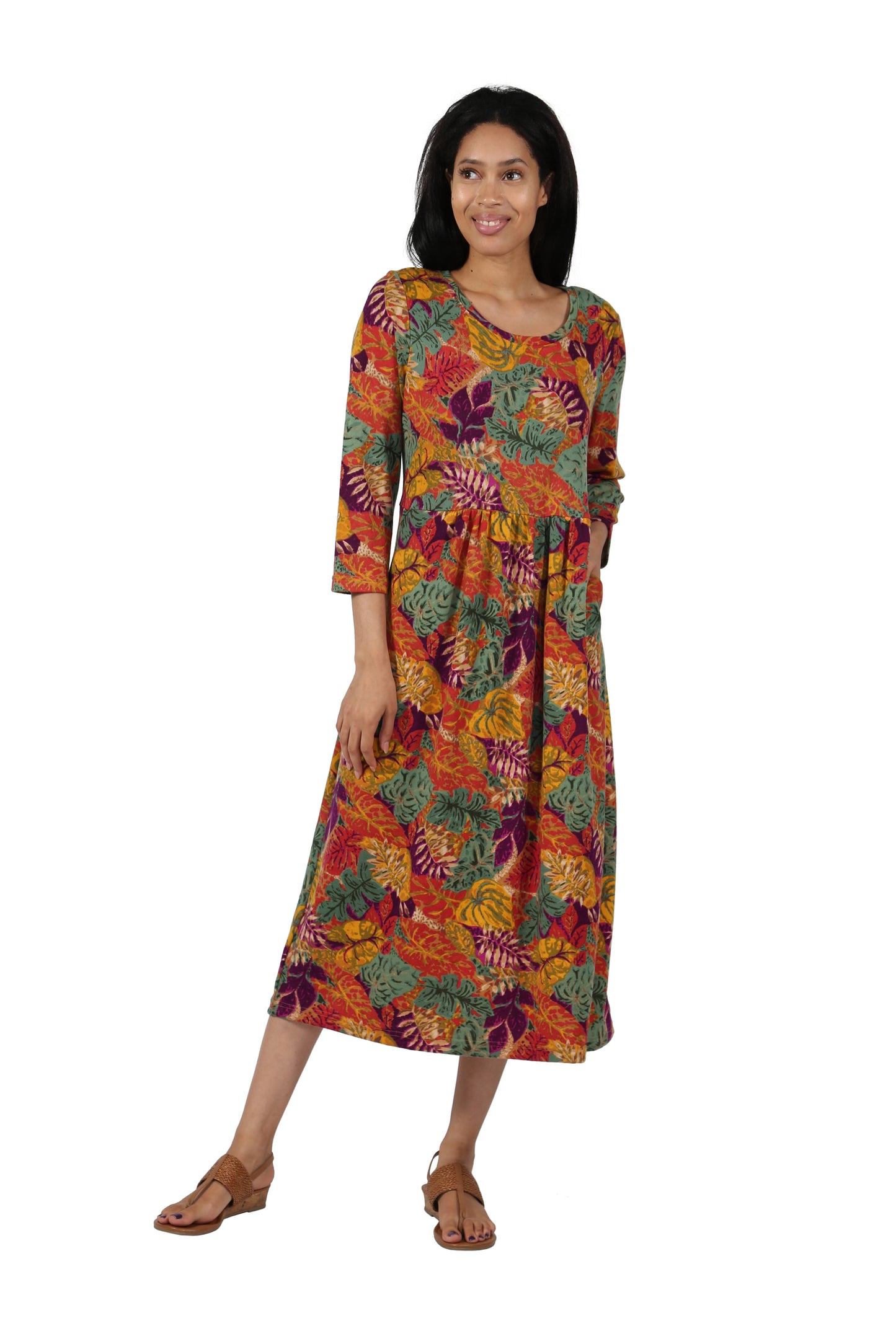 La Cera Knit Foliage Printed Dress - La Cera