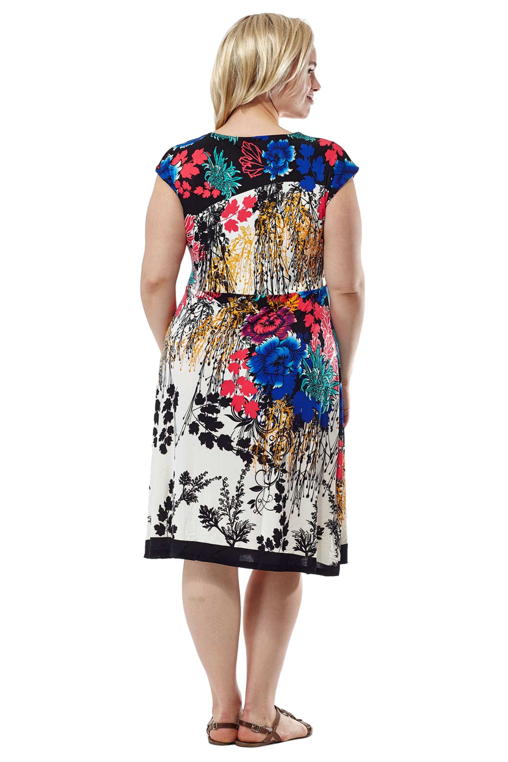 La Cera Plus Size Multi Print Cross-Over Front Dress - La Cera