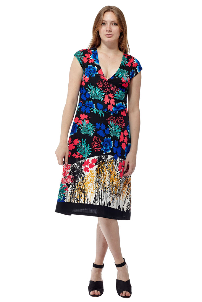 La Cera Multi Print Cross-Over Front Dress - La Cera