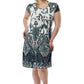 La Cera Plus Size Ivory and Navy Print Short Sleeve Dress