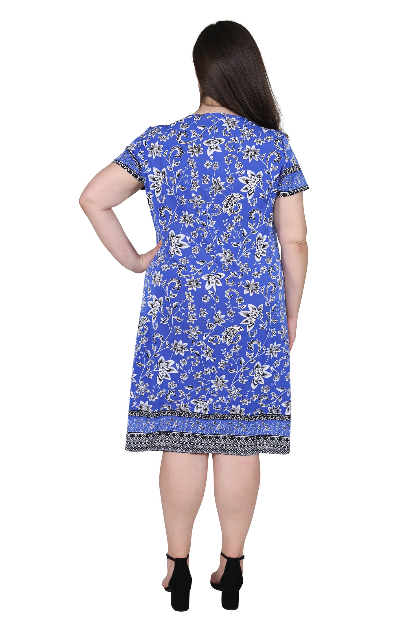 Plus Size La Cera Floral Border Print Short Sleeve Dress - La Cera