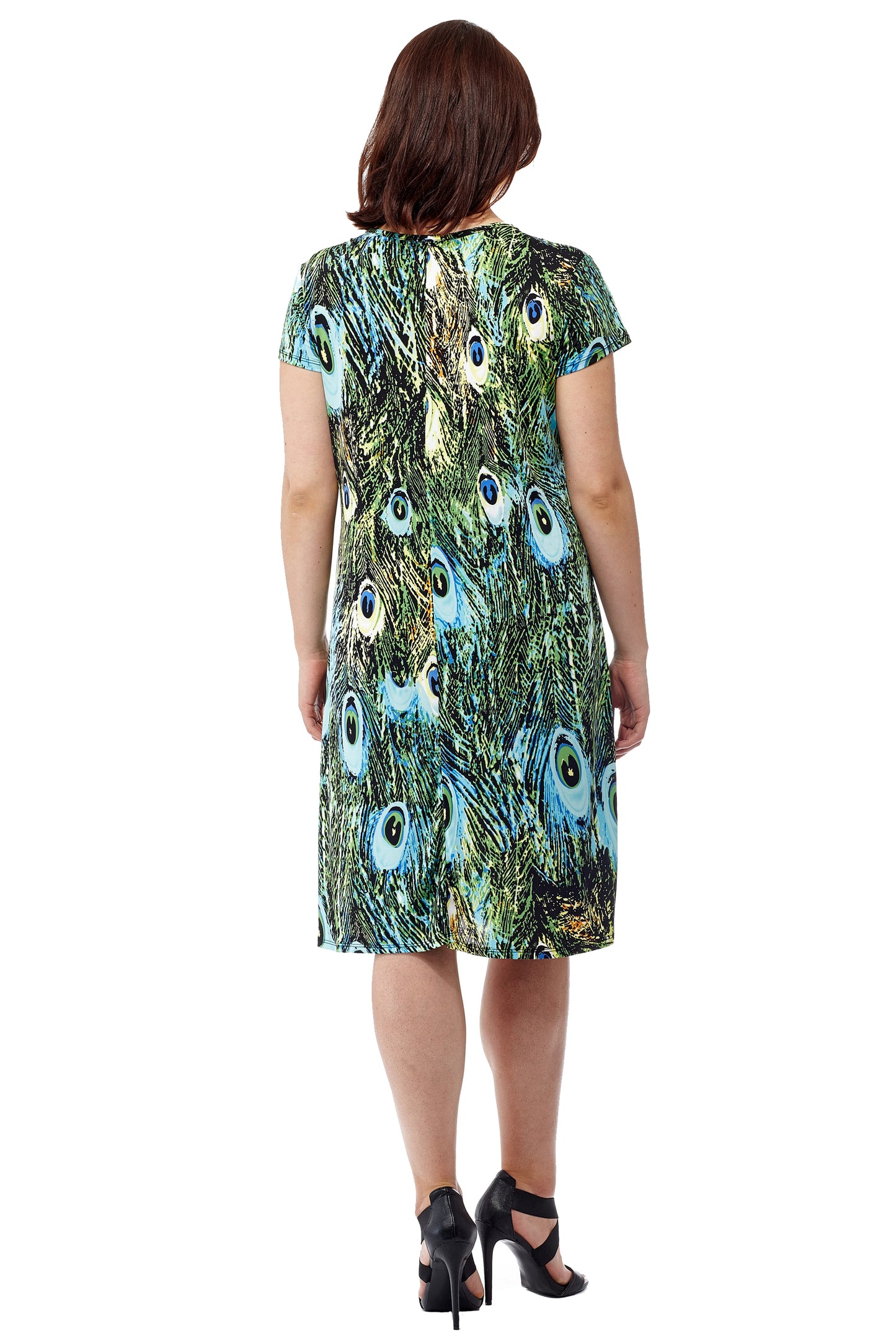 Vestido de manga corta con estampado de pavo real La Cera