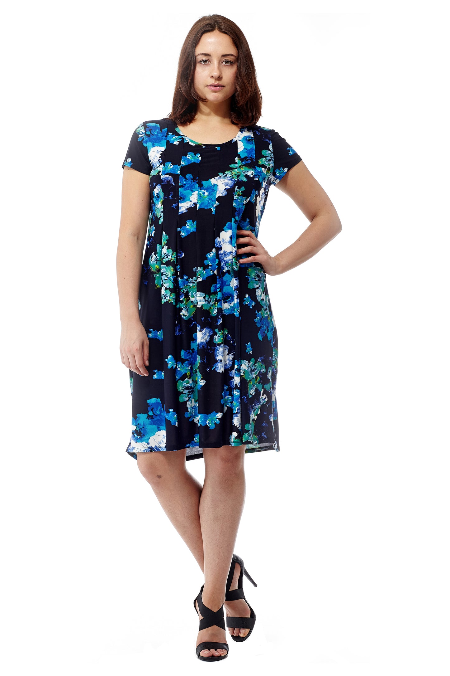 Vestido de manga corta con estampado floral azul de La Cera