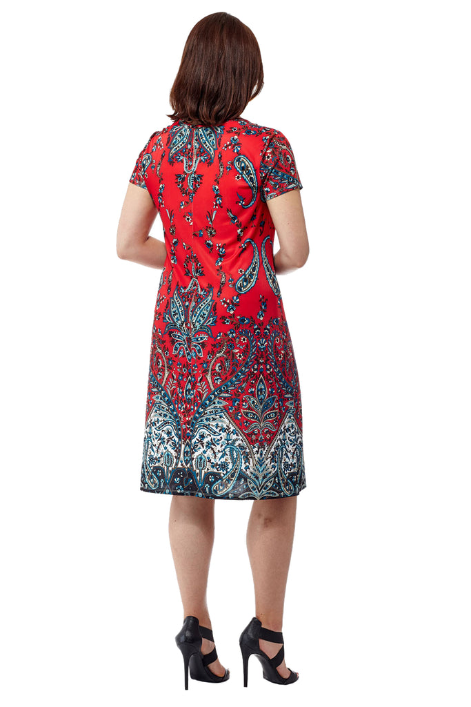 La Cera Paisley Printed Short Sleeve Dress - La Cera