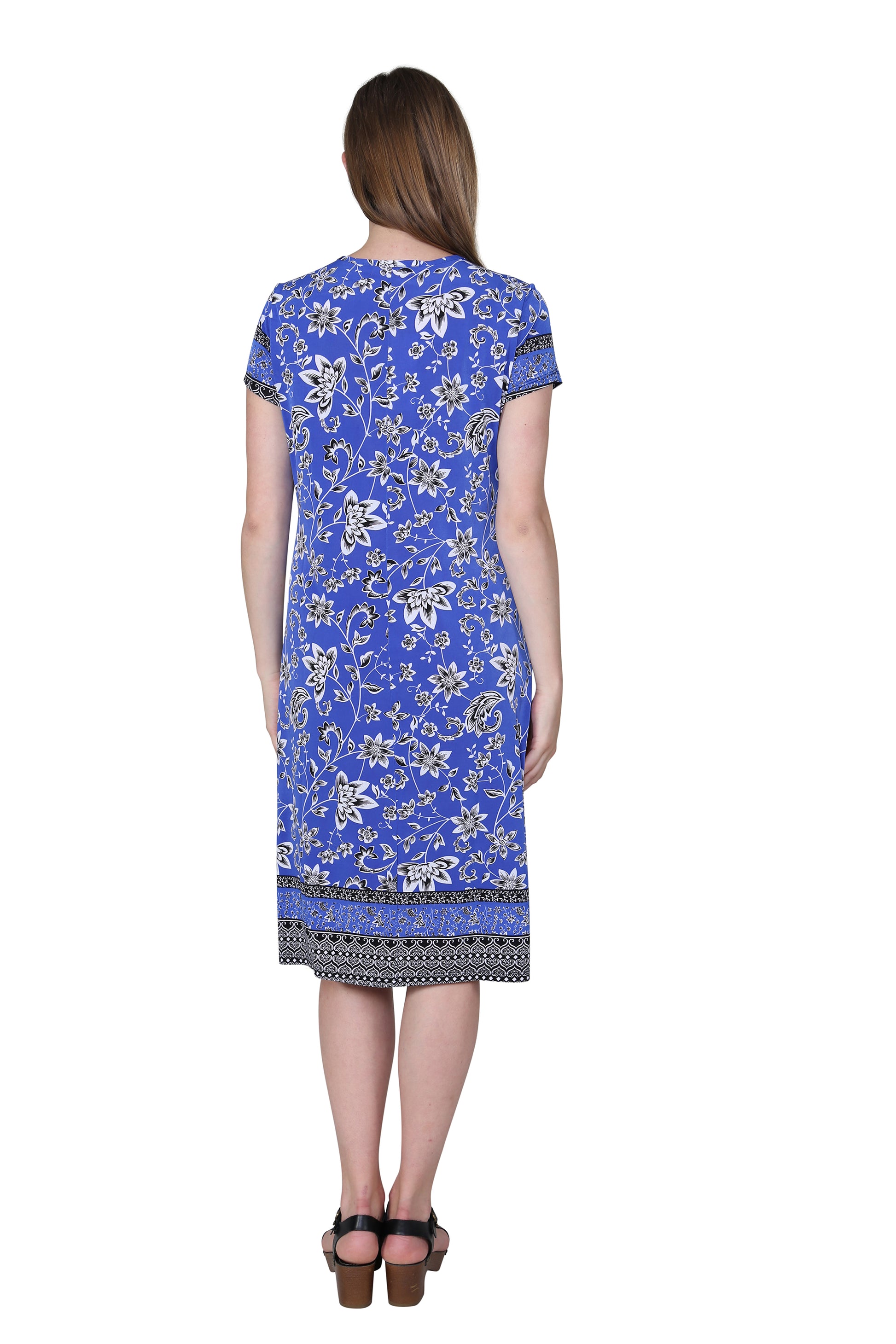 La Cera Floral Border Print Short Sleeve Dress - La Cera