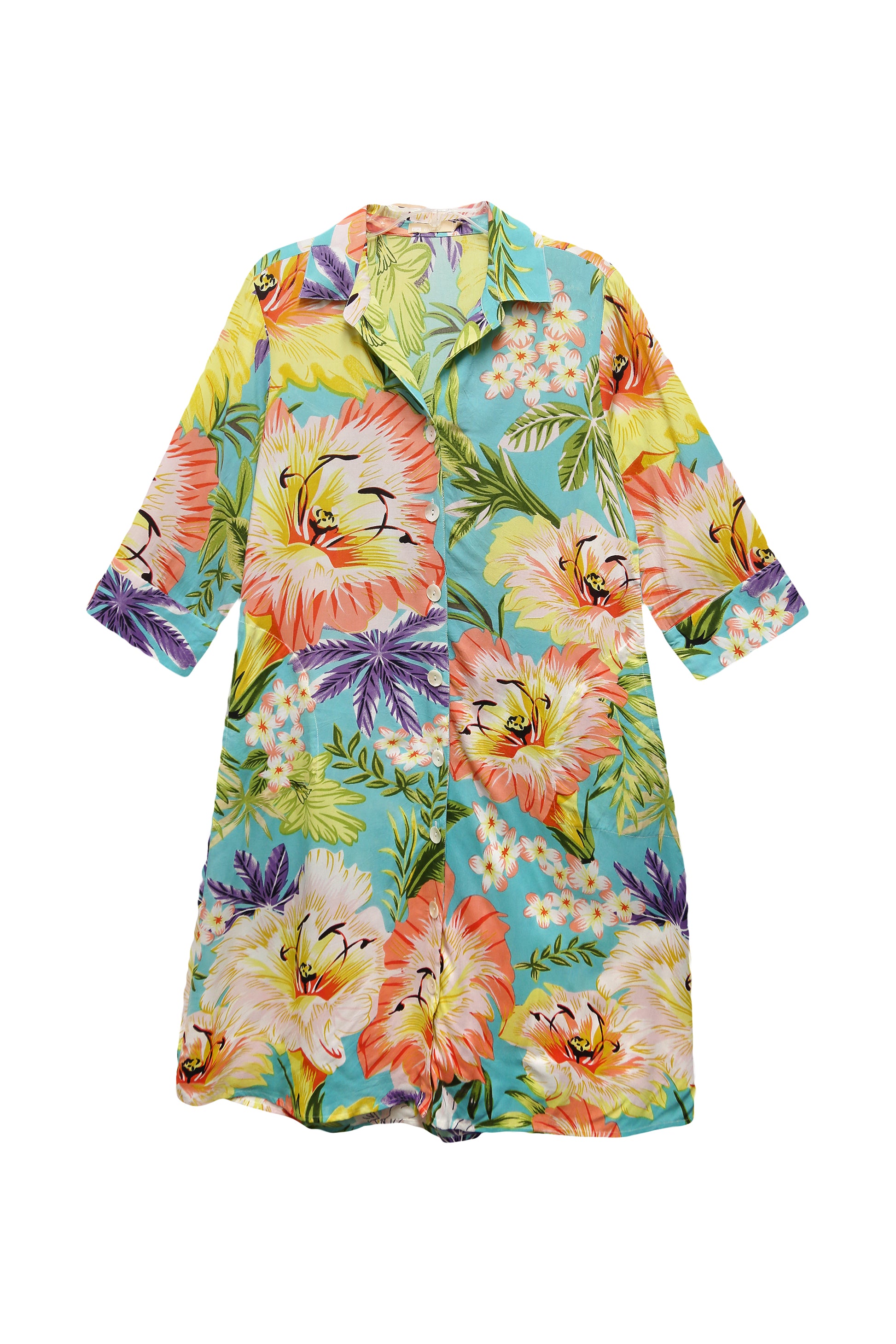La Cera Tropical Floral Printed Button-Down Shirt Dress - Plus Size - La Cera