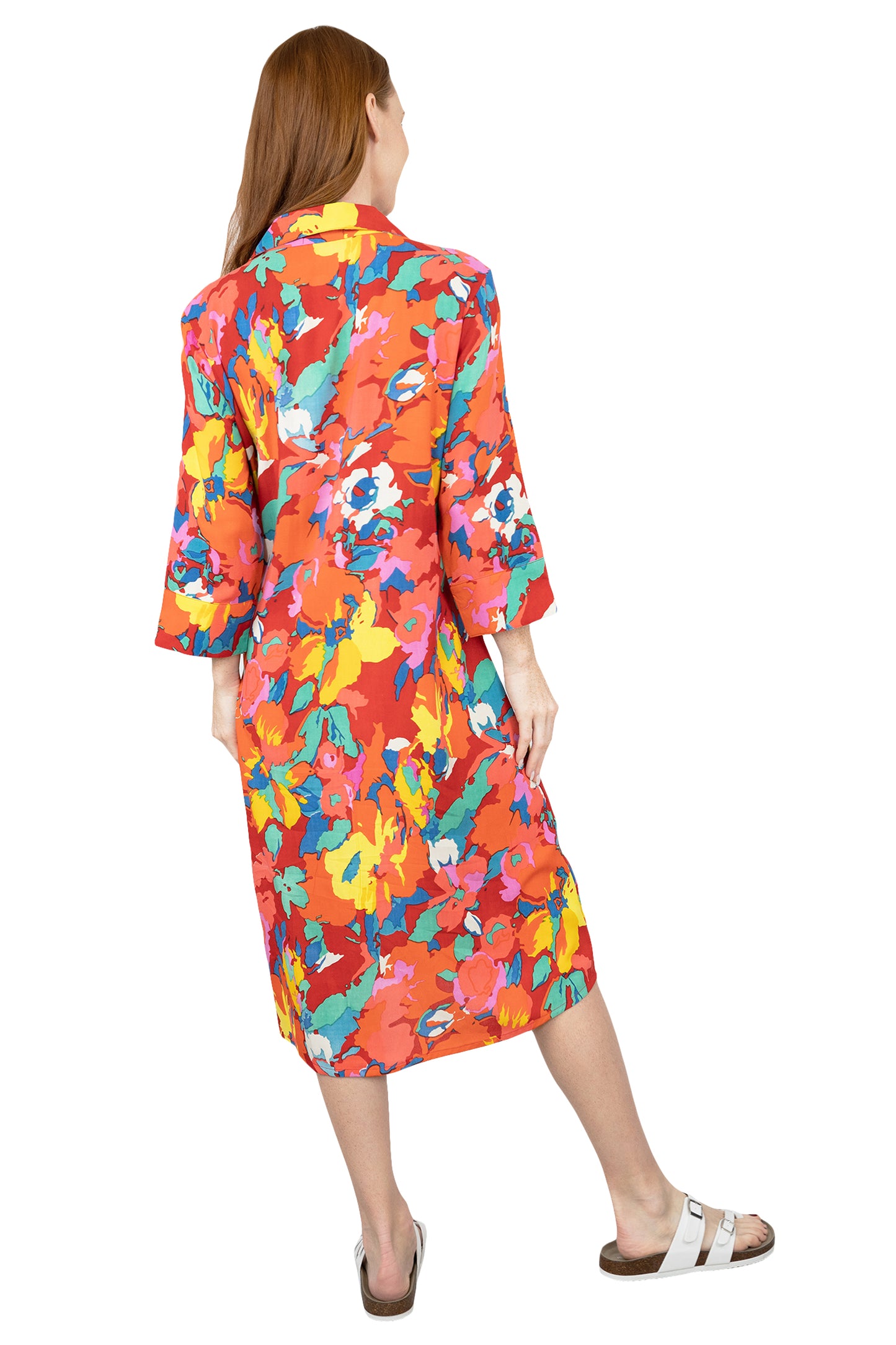 La Cera Summer Floral Printed Button Front Shirt Dress - La Cera