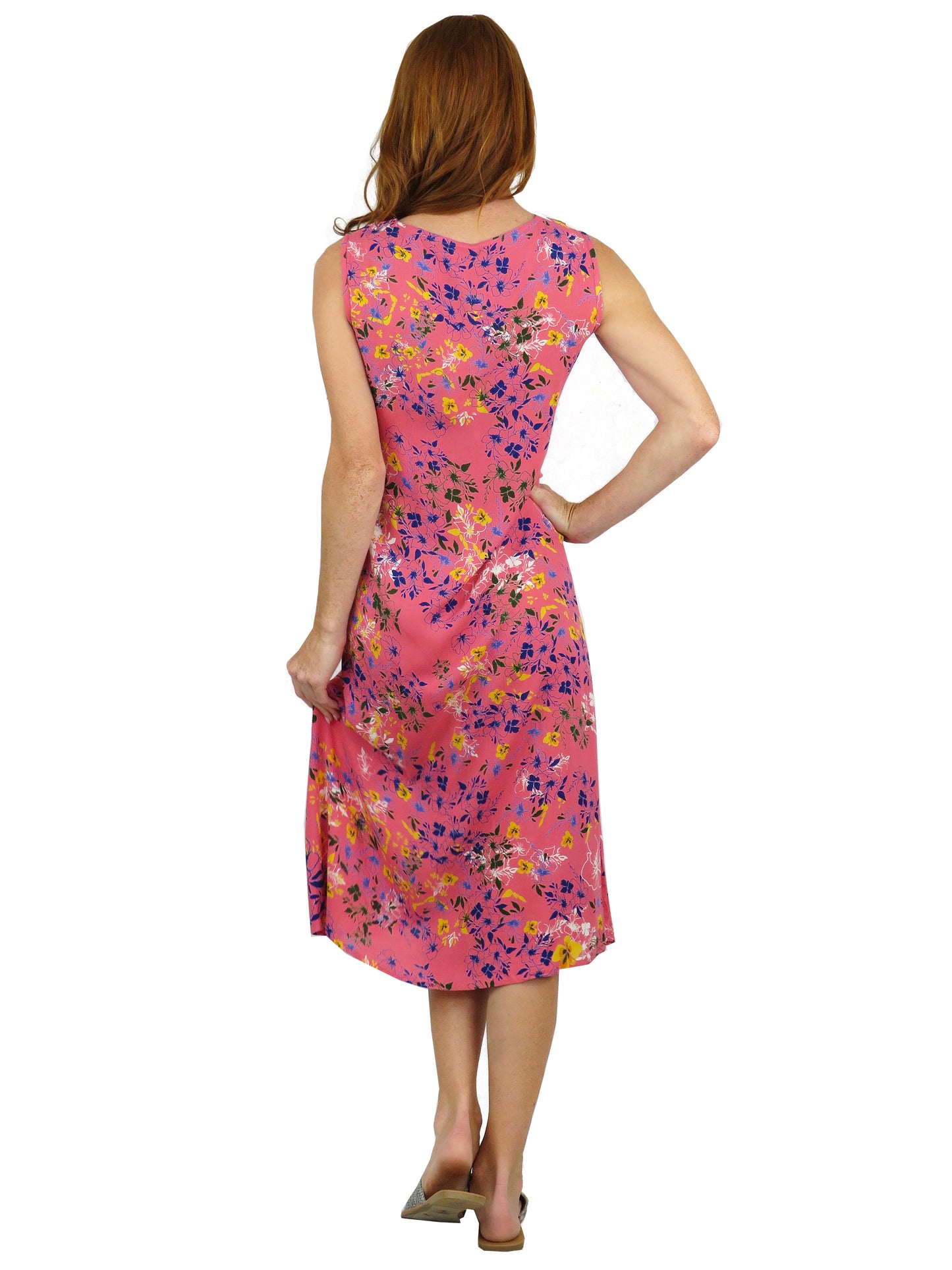 Vestido floral vibrante sin mangas con cuello en V de La Cera