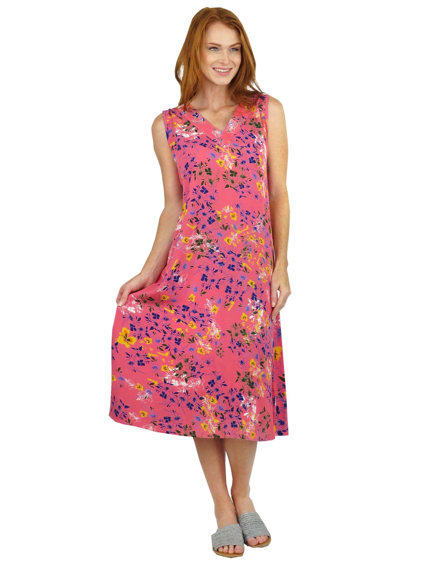 Vestido floral vibrante sin mangas con cuello en V de La Cera
