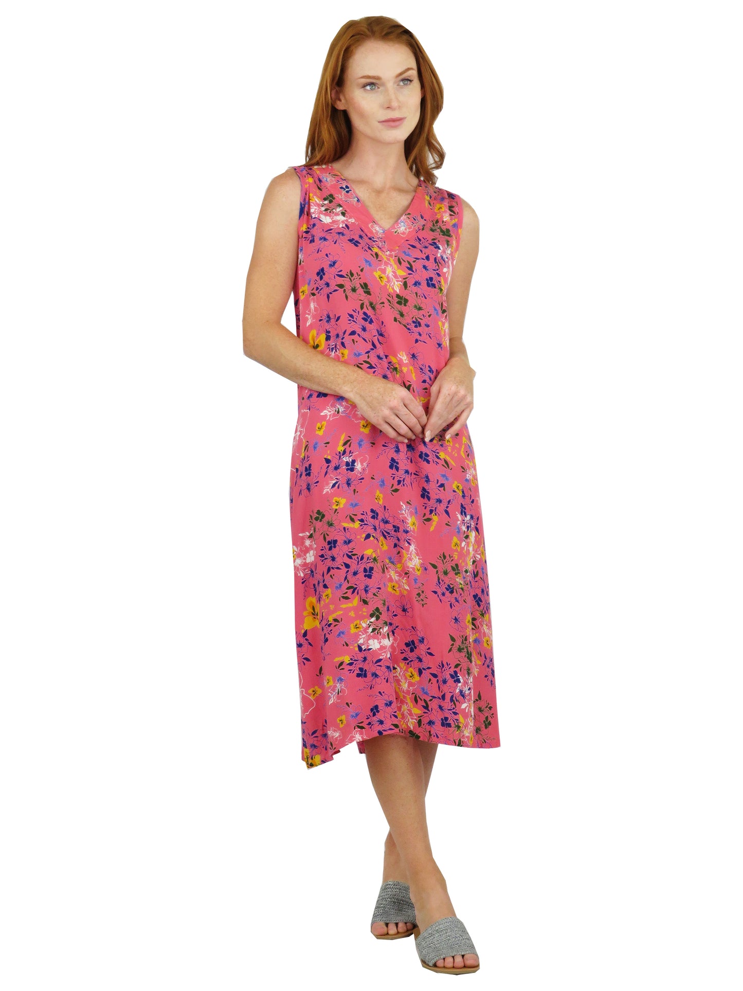 Vestido floral vibrante sin mangas con cuello en V de La Cera