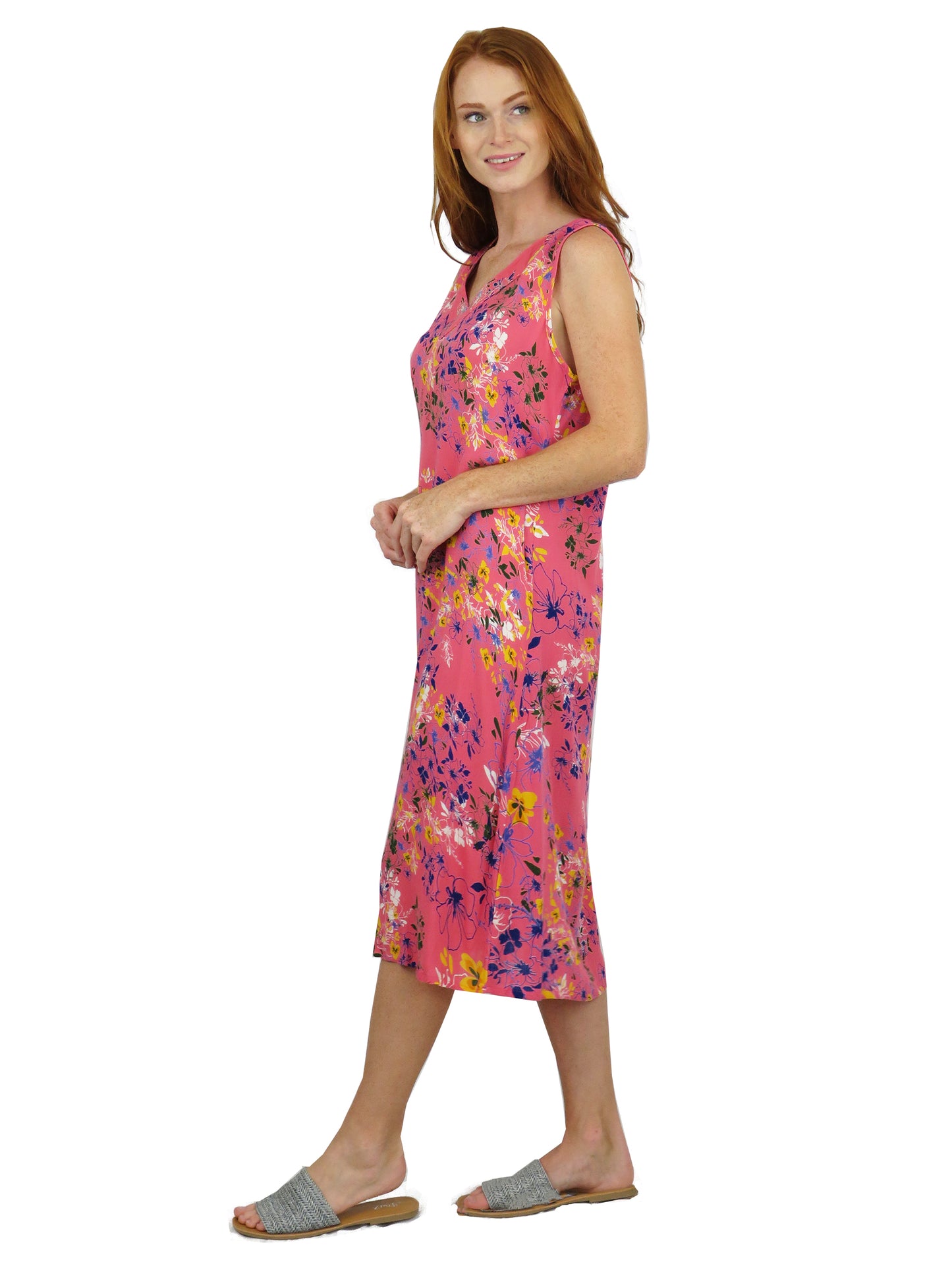 Vestido floral vibrante sin mangas con cuello en V de La Cera