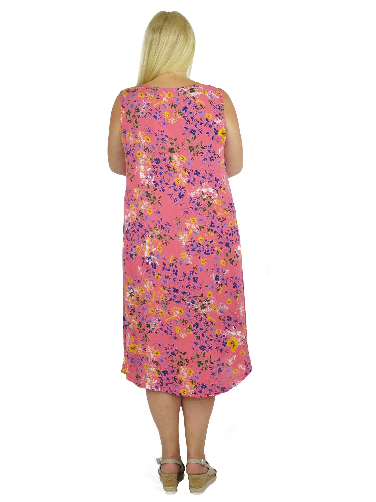 Vestido floral vibrante sin mangas con cuello en V La Cera - Talla grande