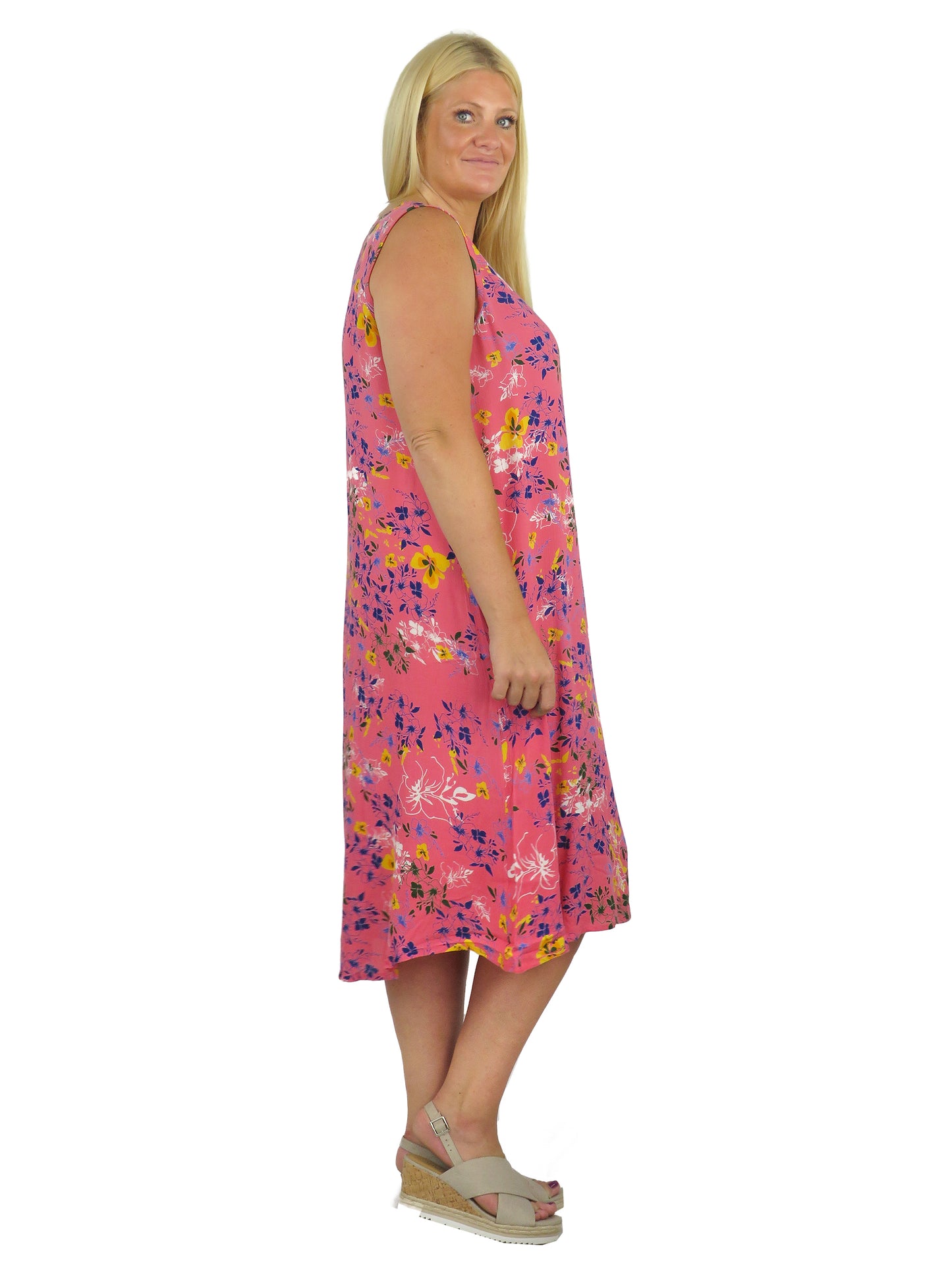 Vestido floral vibrante sin mangas con cuello en V La Cera - Talla grande