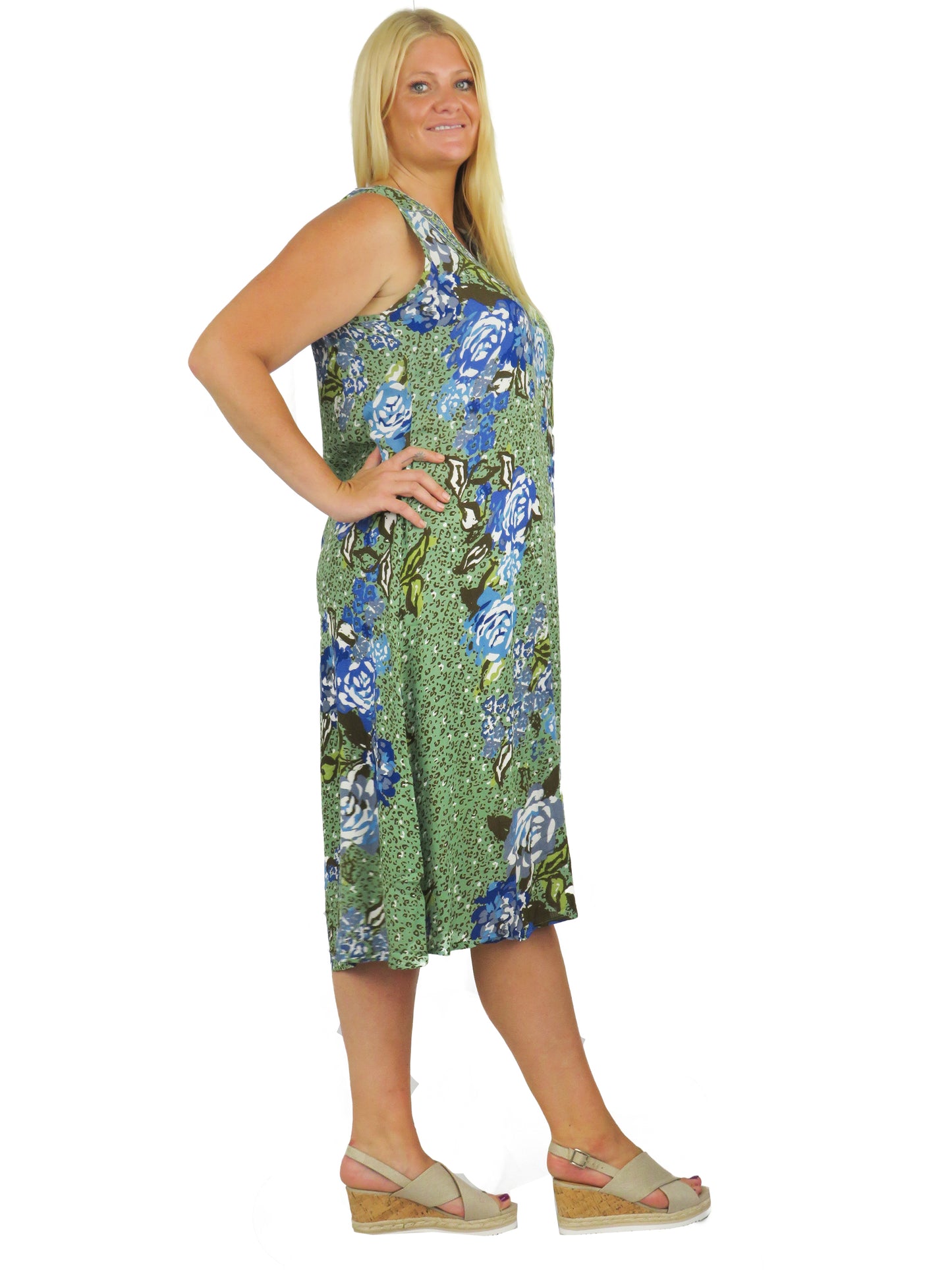 Vestido floral artístico sin mangas con cuello en V La Cera - Talla grande