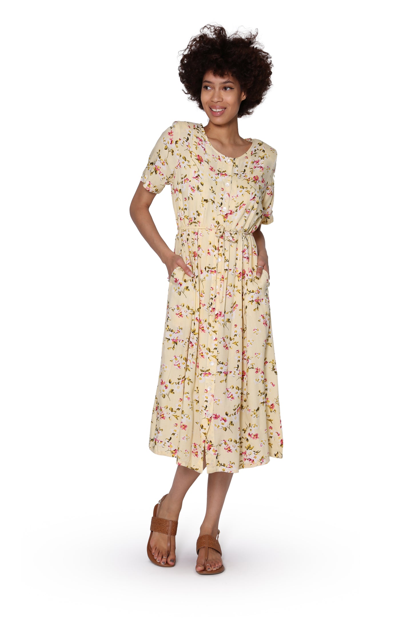 Vestido de manga corta con botones en la parte delantera La Cera de talla grande