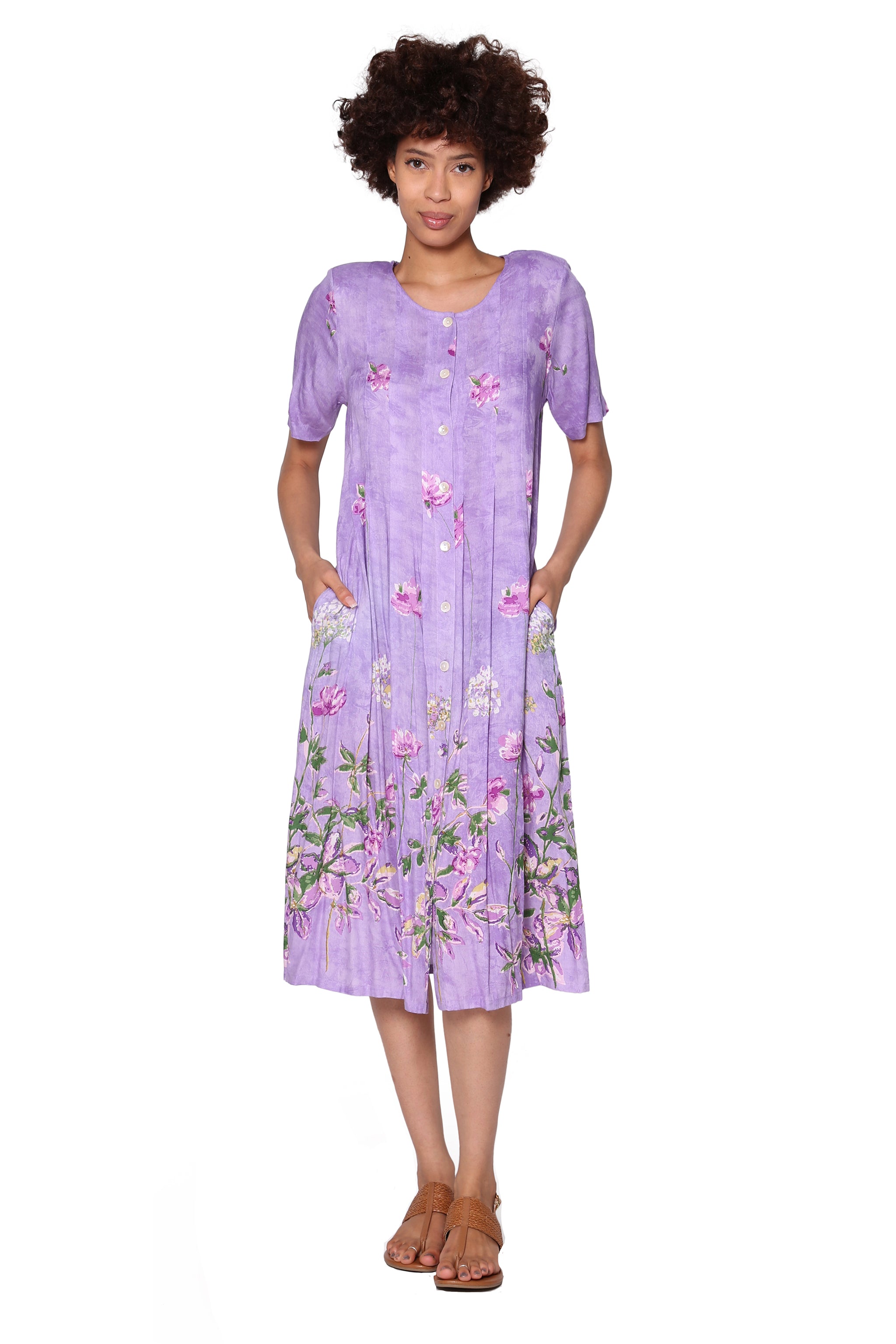 La Cera Button Front Short Sleeve Dress - La Cera