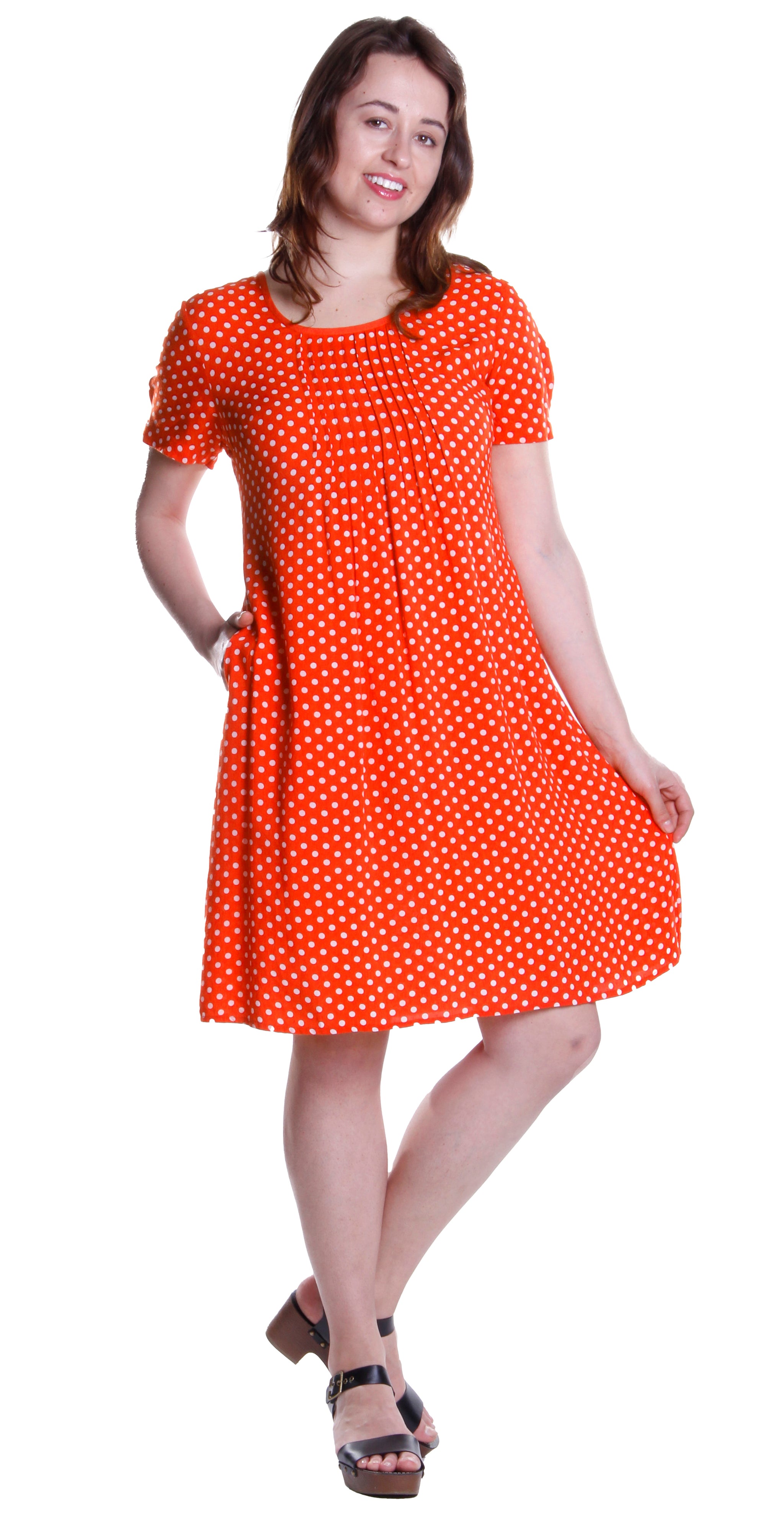 Short red polka dot dress online