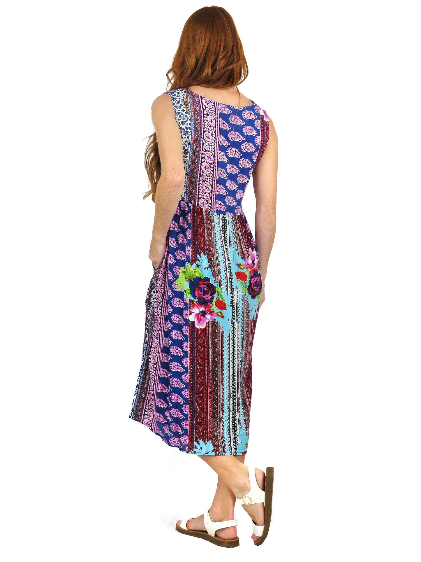 Vestido con estampado de borde de cintura imperio y escote en V