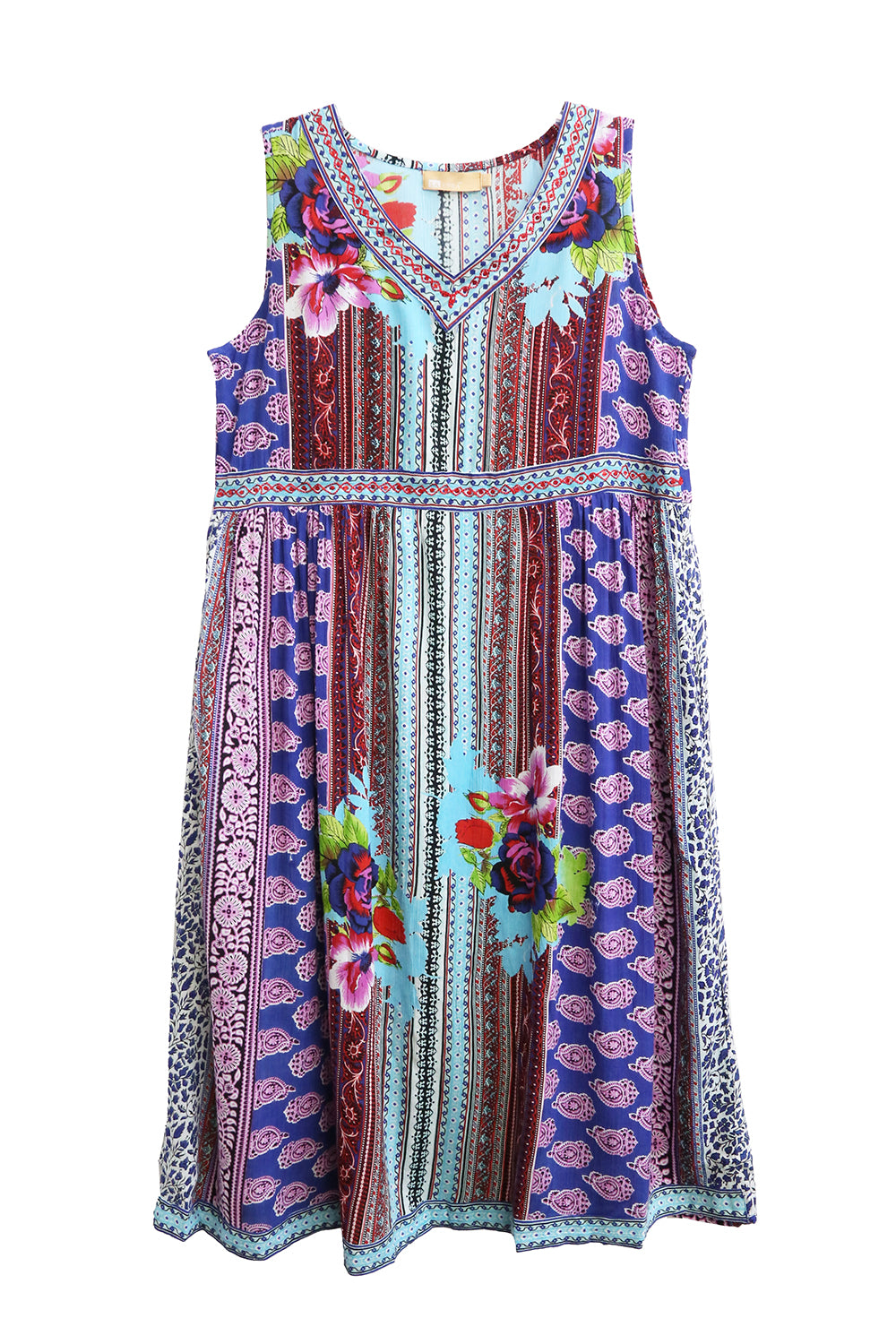 V-Neckline Empire Waist Border Print Dress - Plus Size